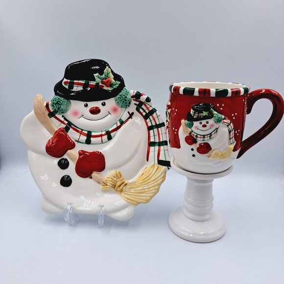 Fitz and Floyd Snowman Gift Gallery Plate & Mug & Frosty Towel & Ty Beanie Boo - Picture 8 of 16